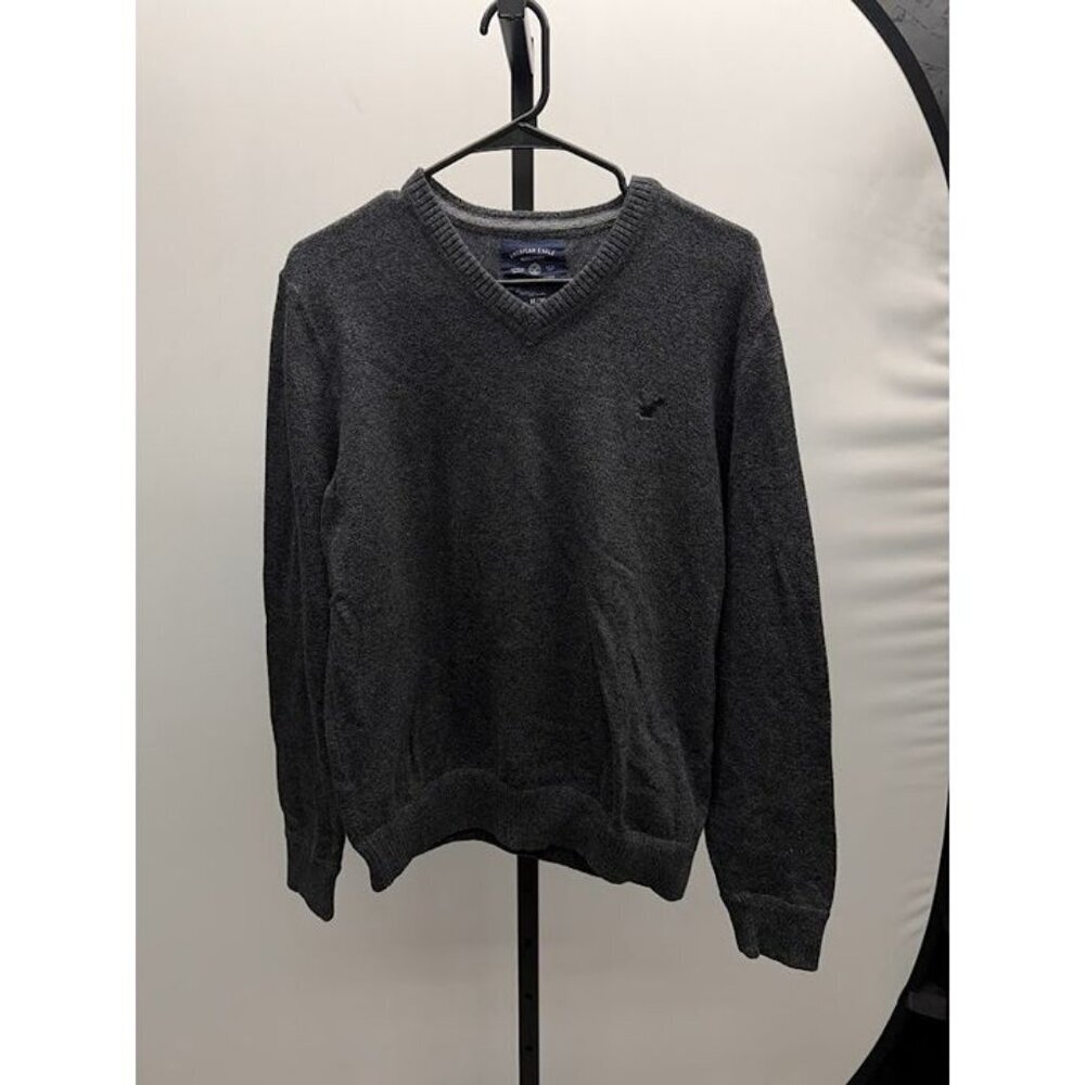 American Eagle Vintage Dark Grey V-Neck Cotton Sweater